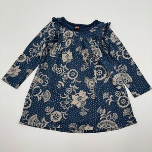 Tea Collection Baby Girls Floral Ruffle Shoulder Dress 18-24 months Blue Cream